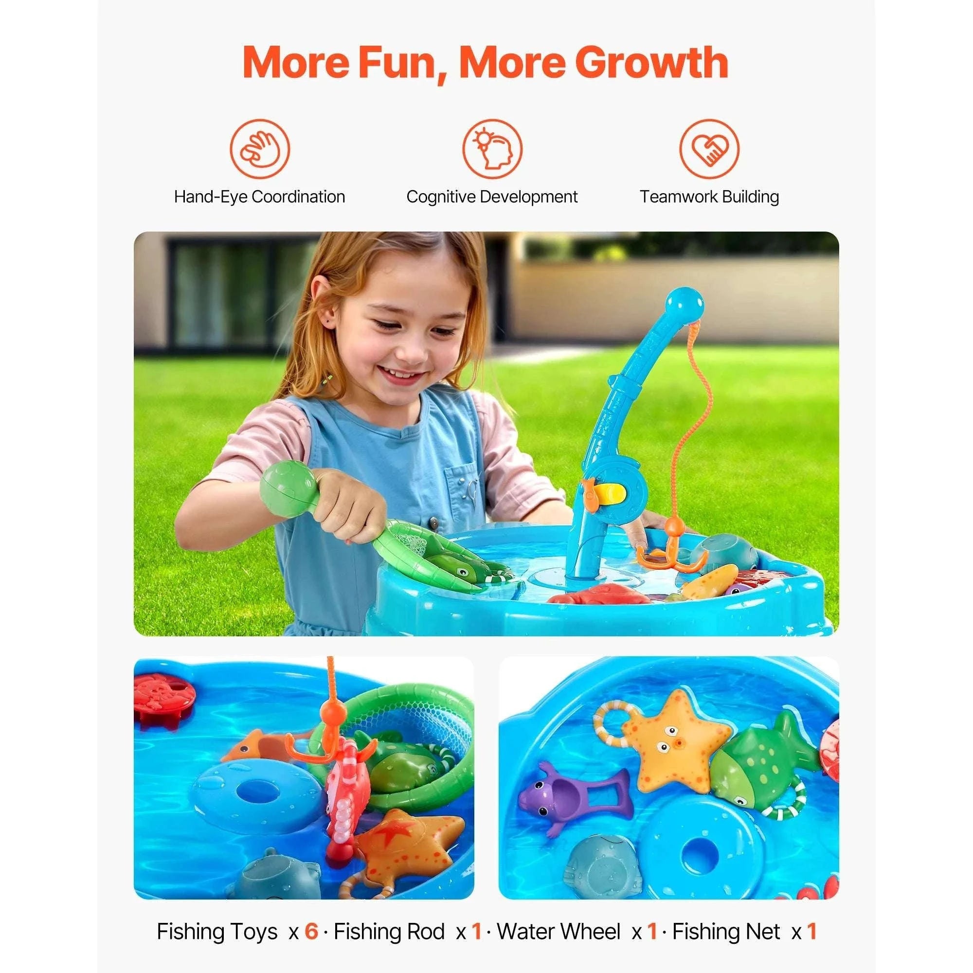 Kids Water Table Playset with Fishing Game & 9 Accessories-Blue / CZECH REPUBLIC