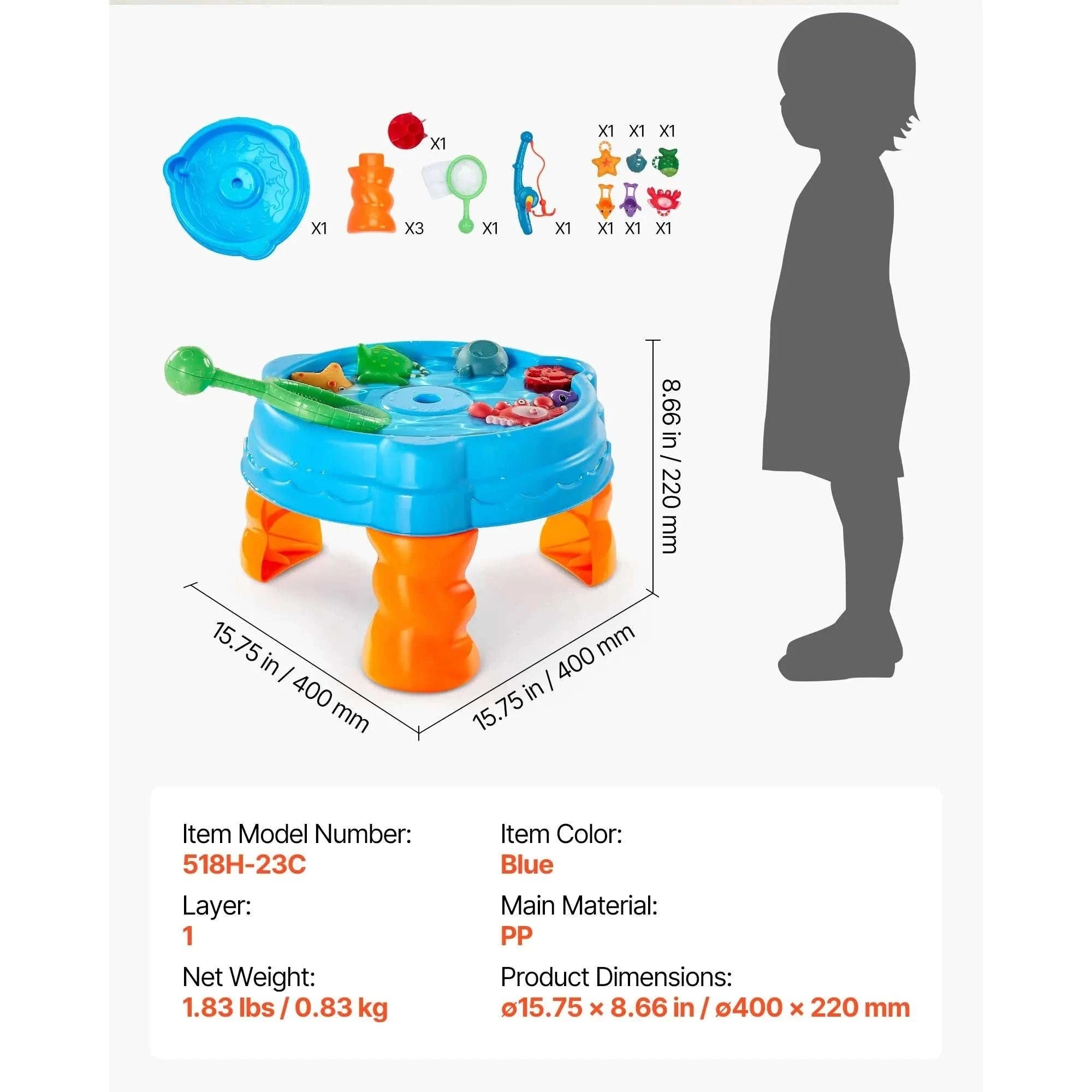 Kids Water Table Playset with Fishing Game & 9 Accessories-Blue / CZECH REPUBLIC