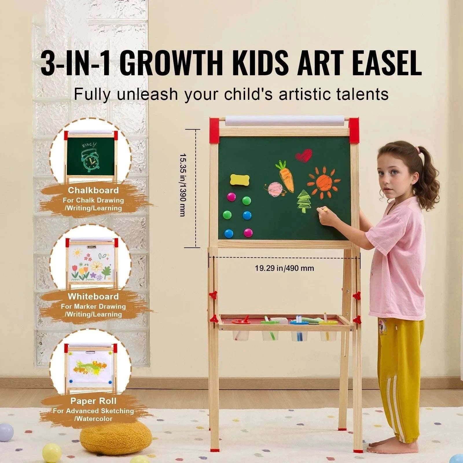 Kids Wooden Art Easel Double-Sided with Chalkboard & Whiteboard Set-1PC / United States