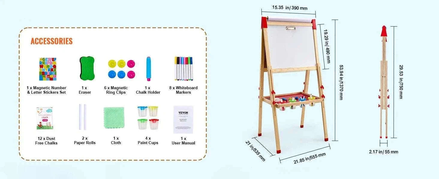 Kids Wooden Art Easel Double-Sided with Chalkboard & Whiteboard Set-1PC / United States