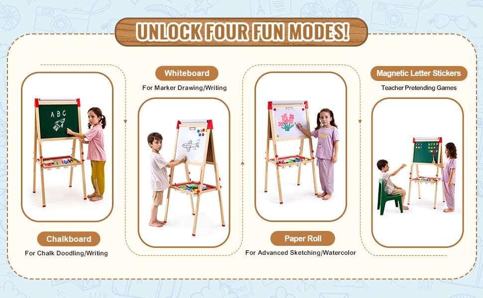 Kids Wooden Art Easel Double-Sided with Chalkboard & Whiteboard Set-1PC / United States