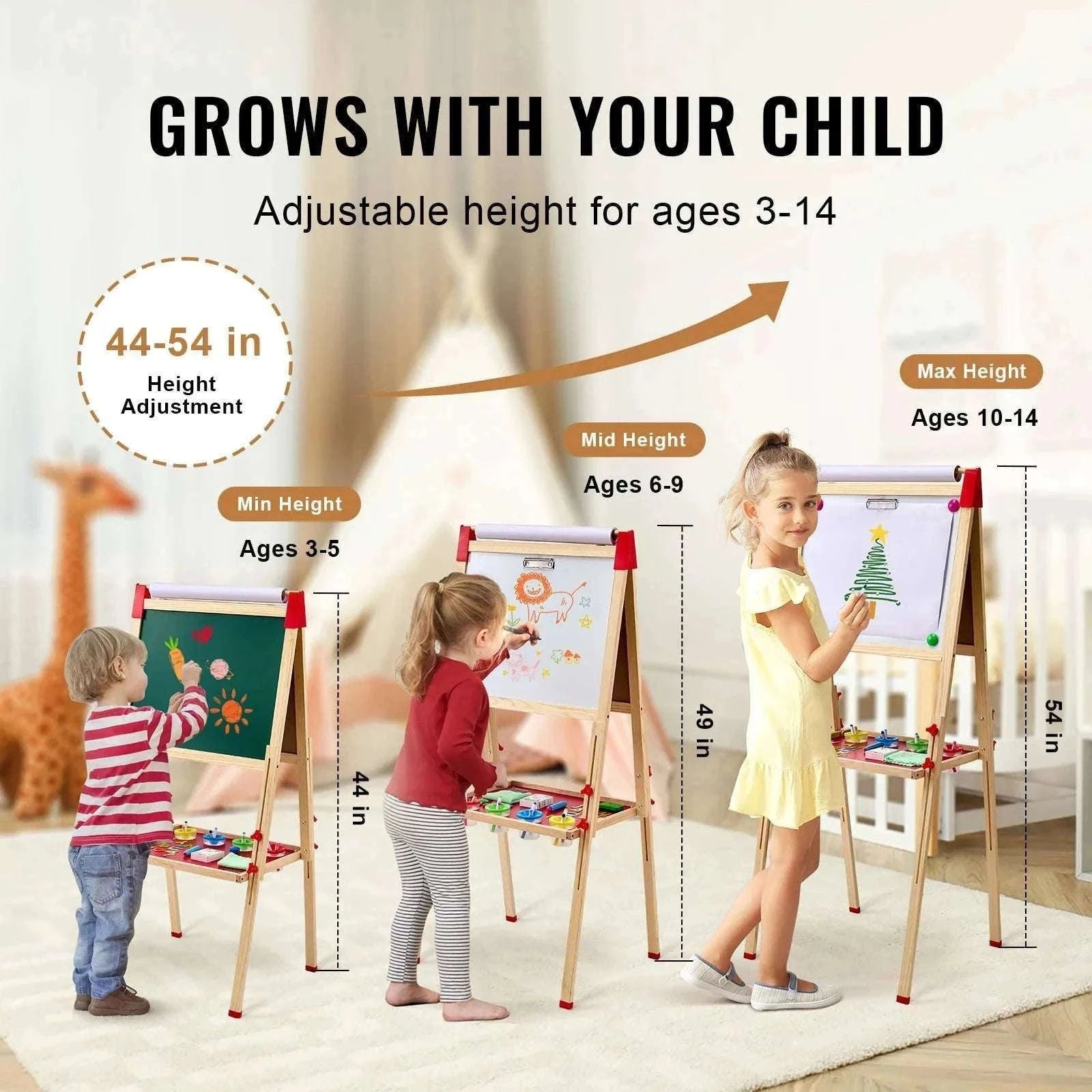 Kids Wooden Art Easel Double-Sided with Chalkboard & Whiteboard Set-1PC / United States