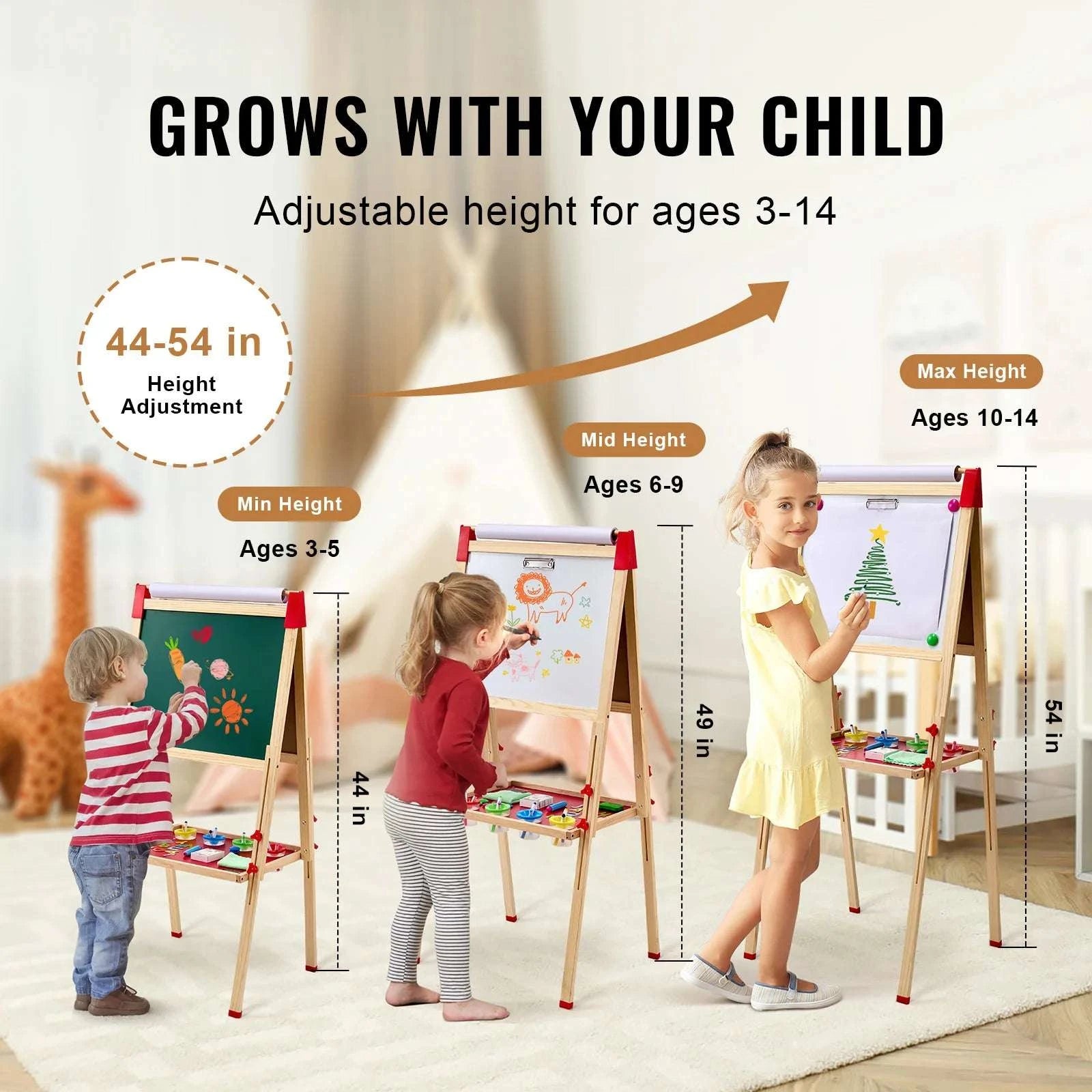 Kids Wooden Art Easel Double-Sided with Chalkboard & Whiteboard Set-1PC / United States