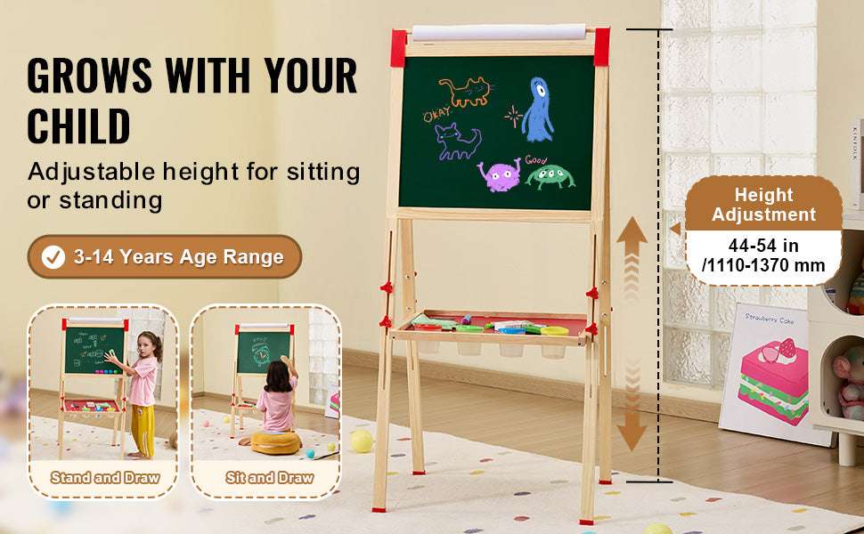 Kids Wooden Art Easel Double-Sided with Chalkboard & Whiteboard Set-1PC / United States