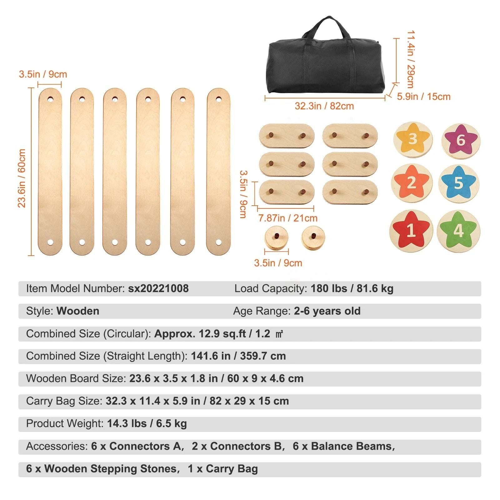 Kids Wooden Balance Beam Set with Stepping Stones (6PCS Montessori Toy)-6pcs / spain