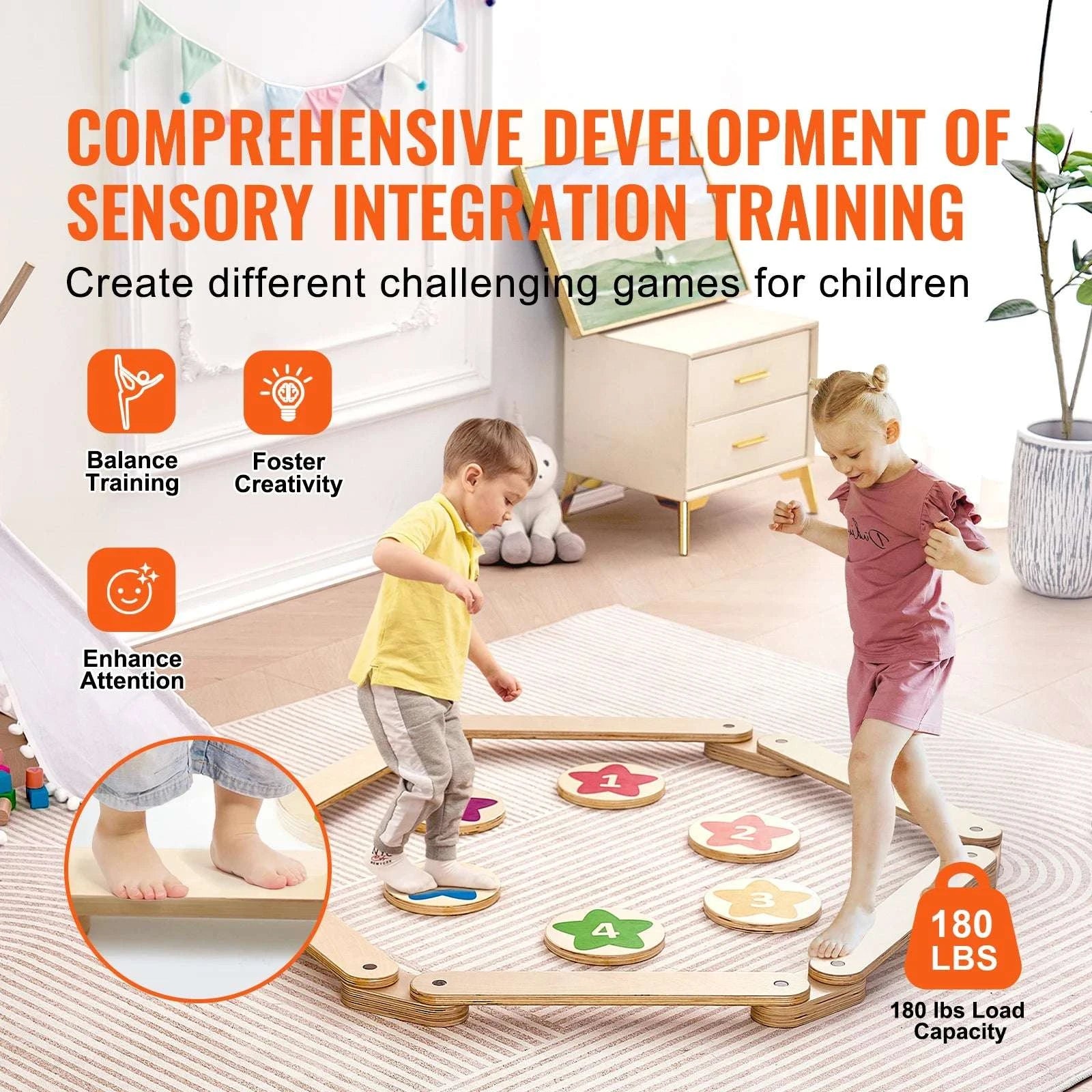 Kids Wooden Balance Beam Set with Stepping Stones (6PCS Montessori Toy)-6pcs / spain