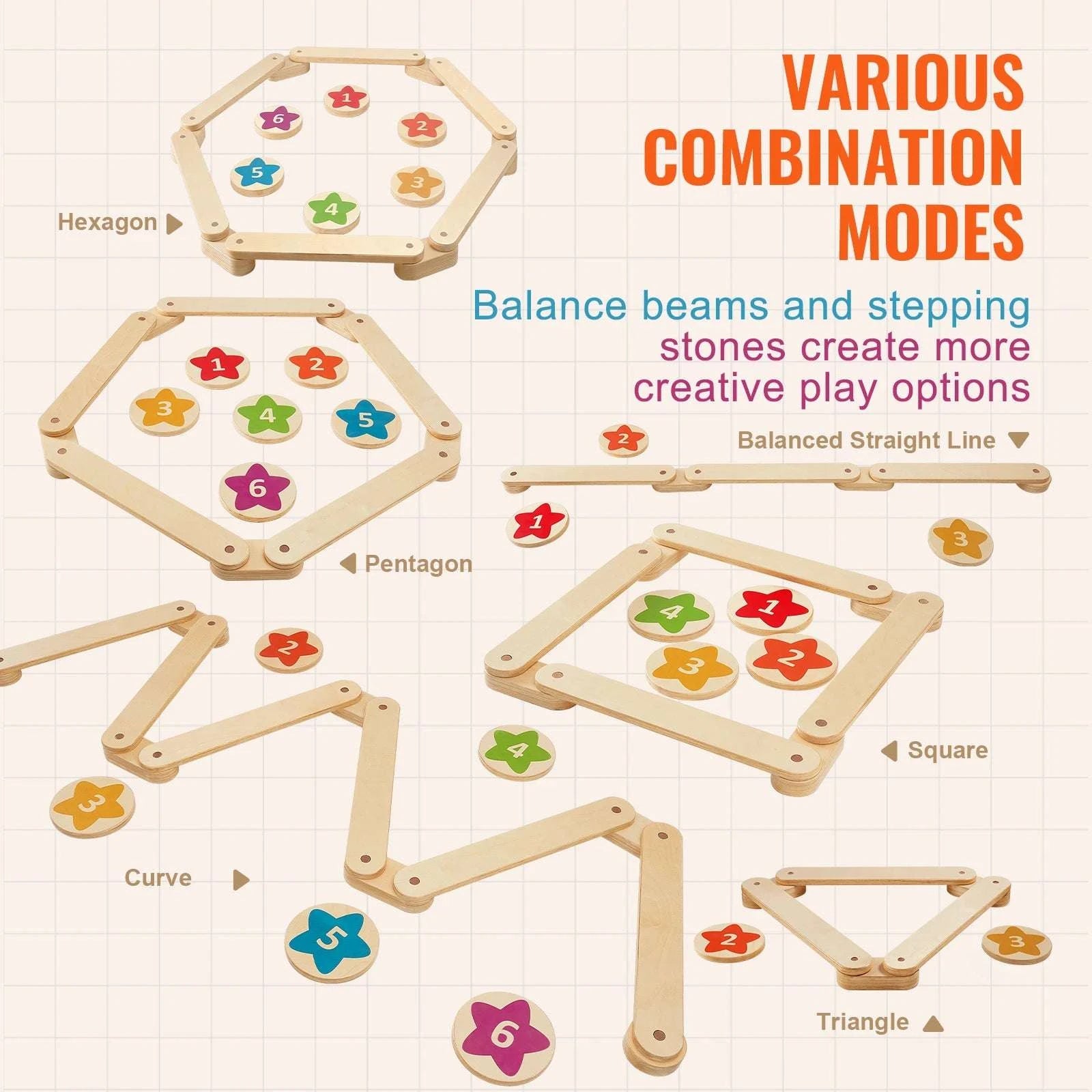 Kids Wooden Balance Beam Set with Stepping Stones (6PCS Montessori Toy)-6pcs / spain