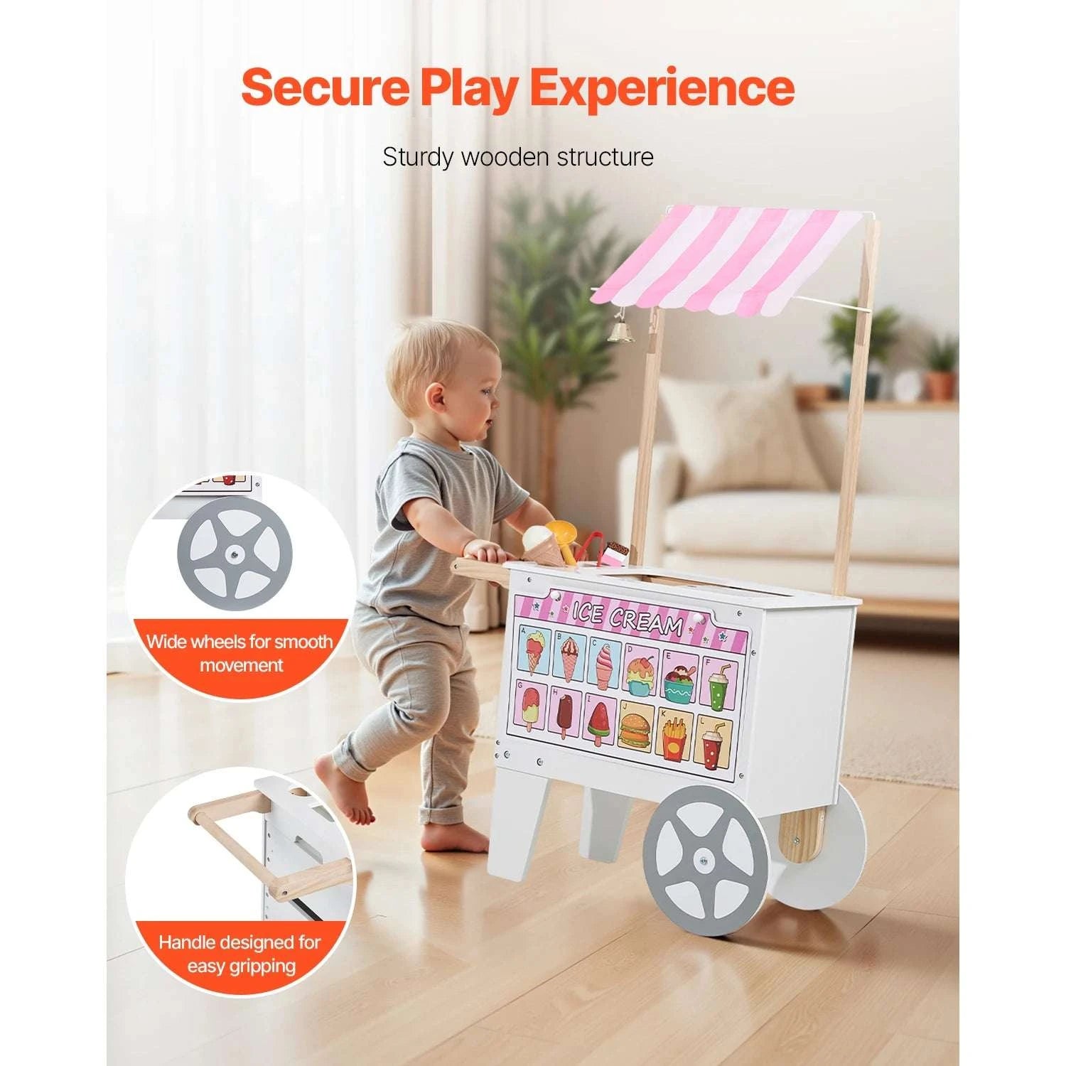 Kids Wooden Ice Cream Cart Playset with 20+ Accessories, 2-in-1 Shop-1Set / United States