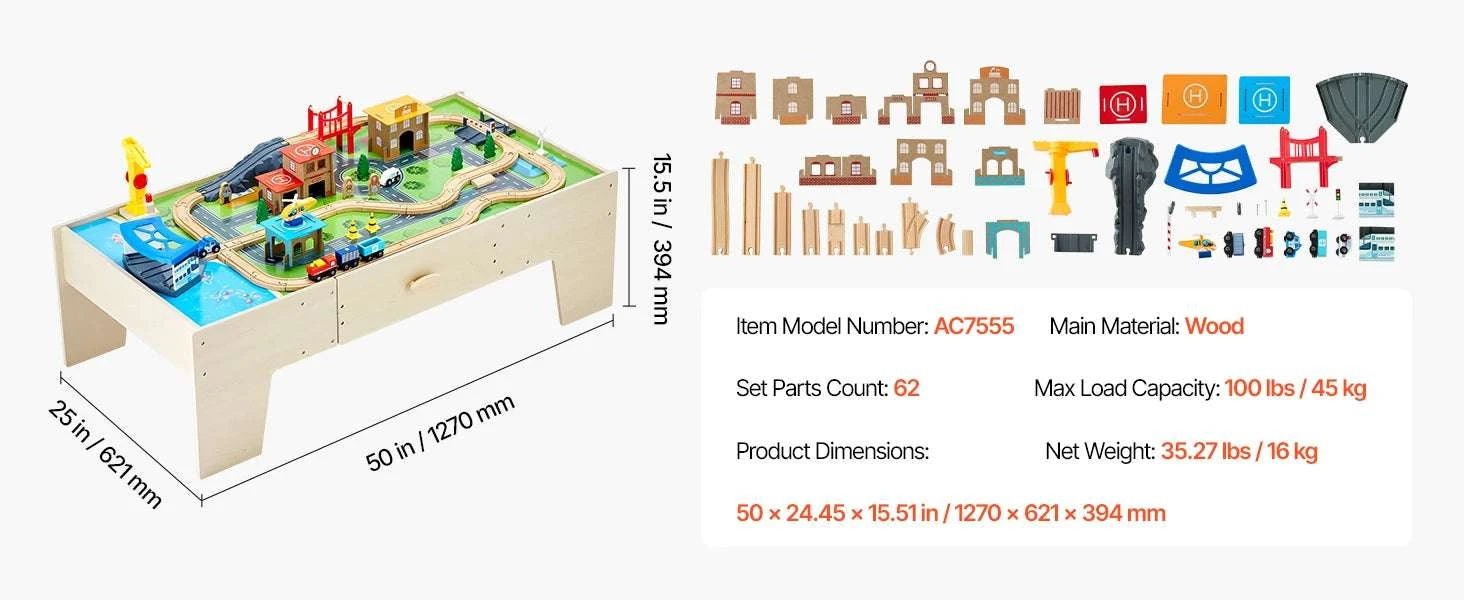 Kids Wooden Train Table Set with Storage & Double-Sided Play Surface-38x24.5x15.5in / United States