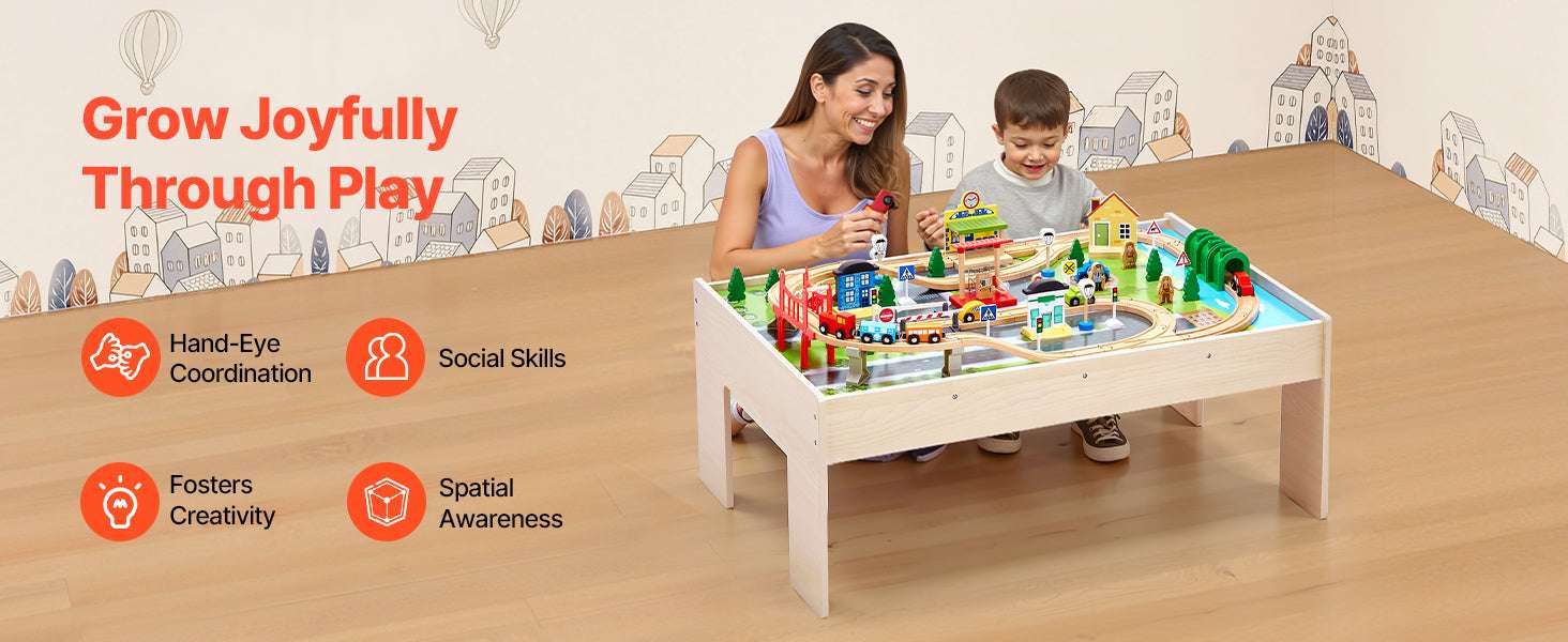 Kids Wooden Train Table Set with Storage & Double-Sided Play Surface-38x24.5x15.5in / United States