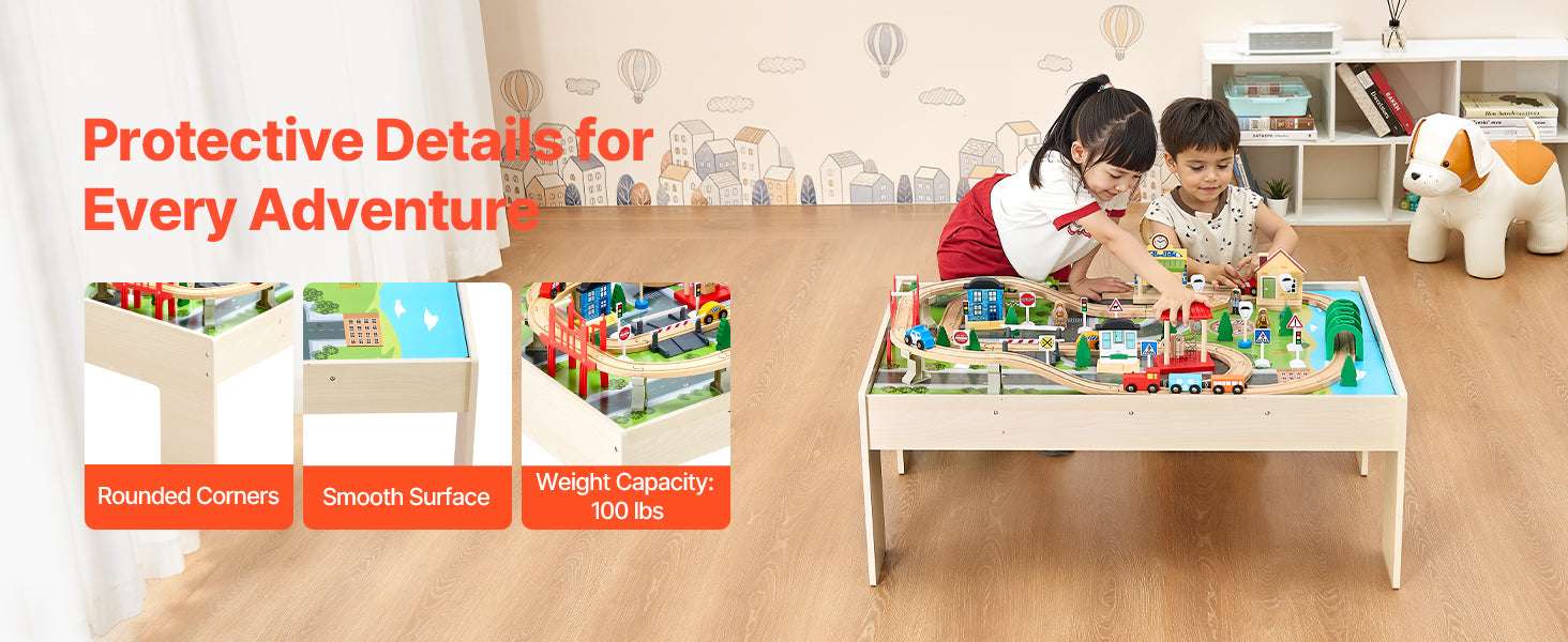 Kids Wooden Train Table Set with Storage & Double-Sided Play Surface-38x24.5x15.5in / United States