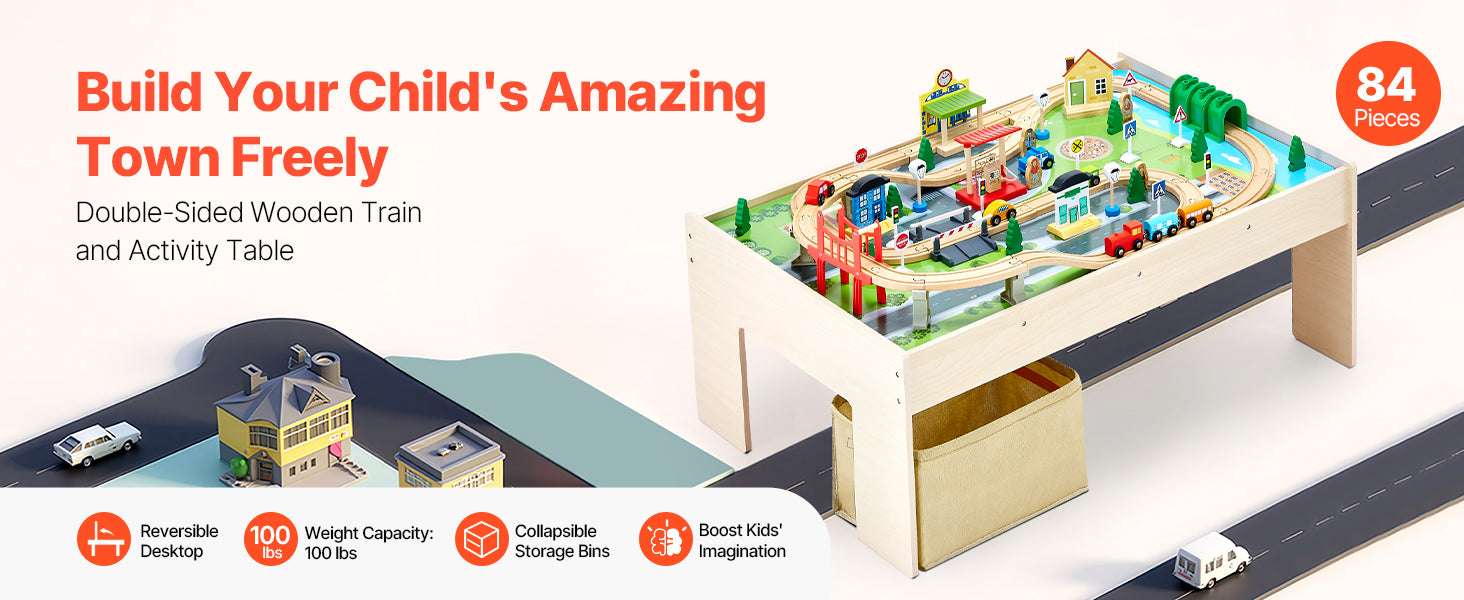 Kids Wooden Train Table Set with Storage & Double-Sided Play Surface-38x24.5x15.5in / United States