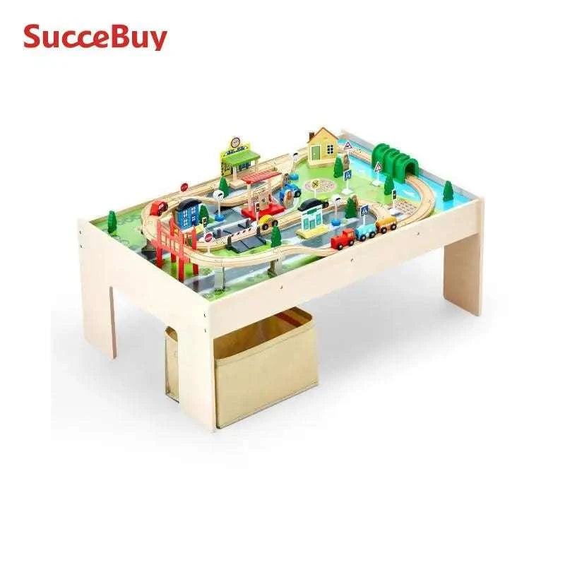 Kids Wooden Train Table Set with Storage & Double-Sided Play Surface-38x24.5x15.5in / United States