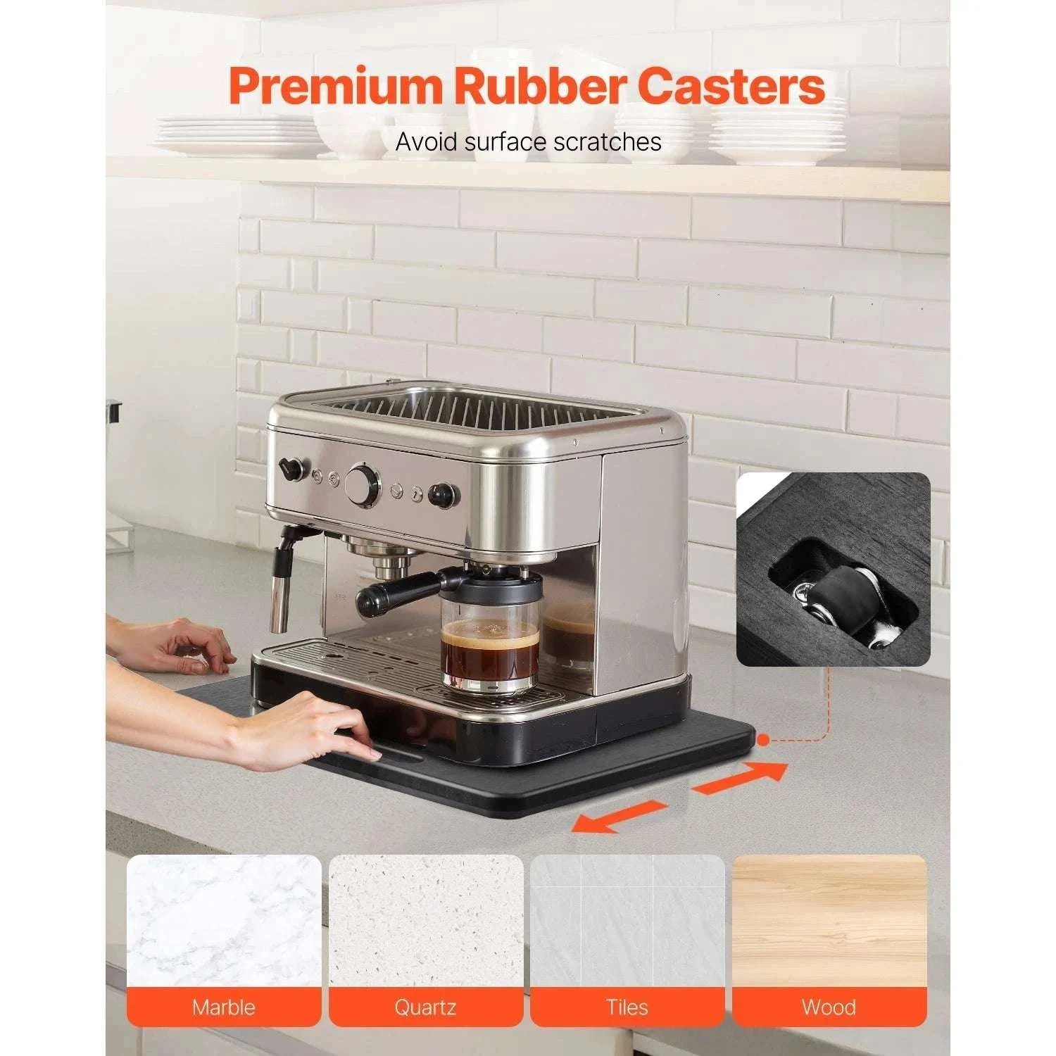Kitchen Appliance Sliding Tray with Wheels for Coffee Makers-10.5 x 13 in / United States