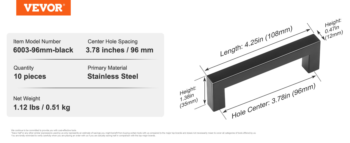 10/30 Pack Stainless Steel Cabinet Pulls Matte Black