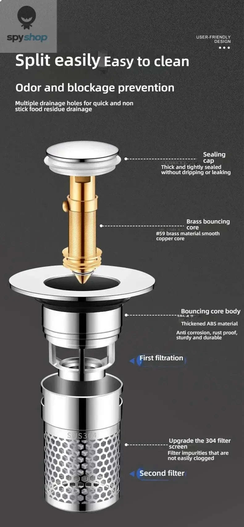 Kitchen Pop‑up Drain Filter – Easy Press Design and Clog Prevention-Split type 2PCS