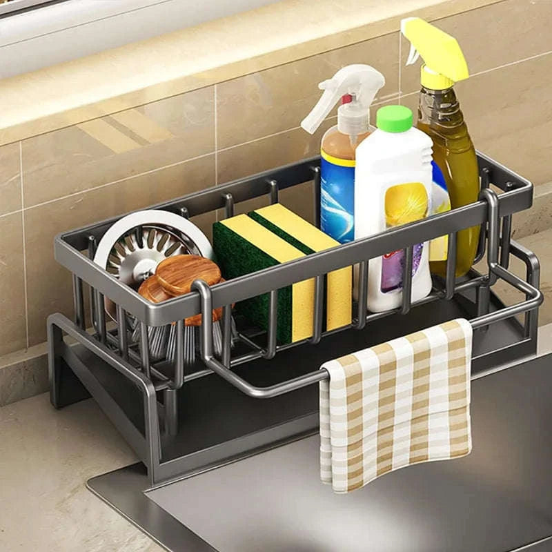 Kitchen Sink Organizer with Tilted Drain Tray Steel Storage Rack 23×9×10cm-United States