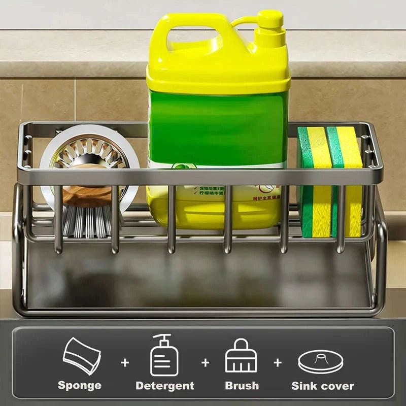 Kitchen Sink Organizer with Tilted Drain Tray Steel Storage Rack 23×9×10cm-United States