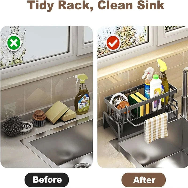 Kitchen Sink Organizer with Tilted Drain Tray Steel Storage Rack 23×9×10cm-United States