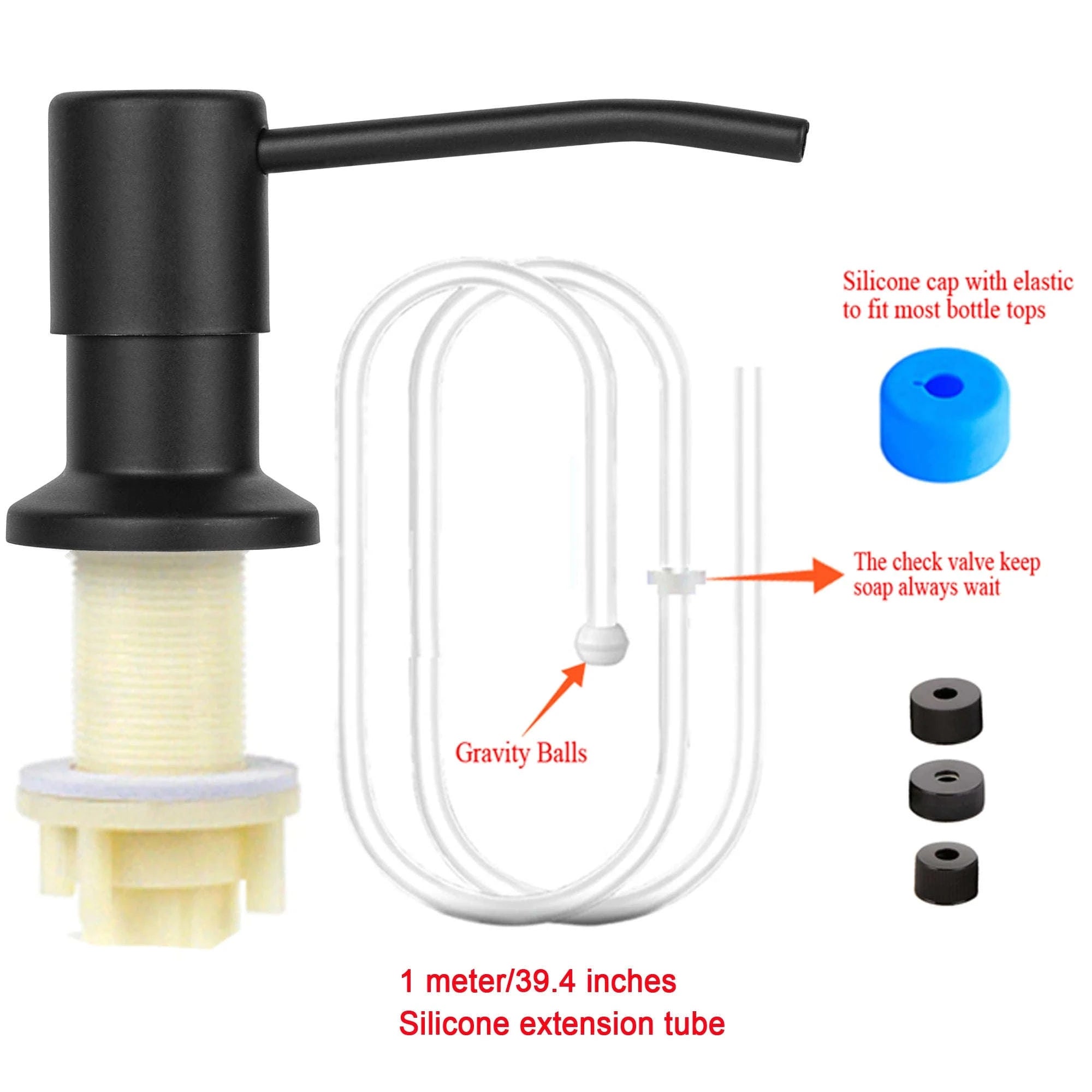 Kitchen Sink Soap Dispenser with Under-Sink Tube System-Black