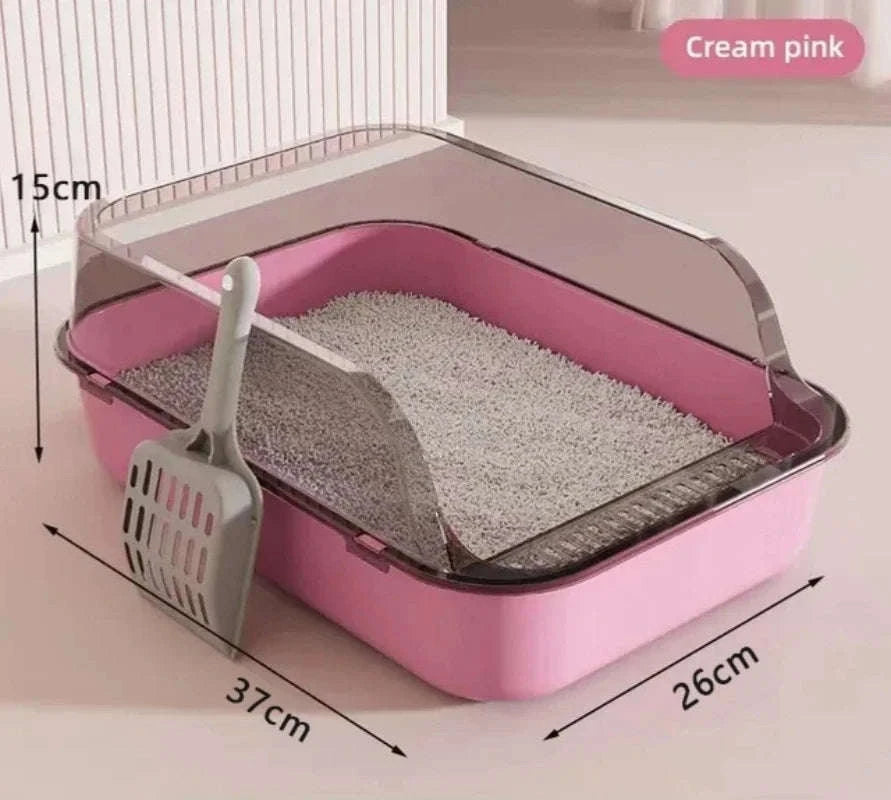 Kitty Sandbox Semi‑Enclosed Cat Litter Box-B Pink