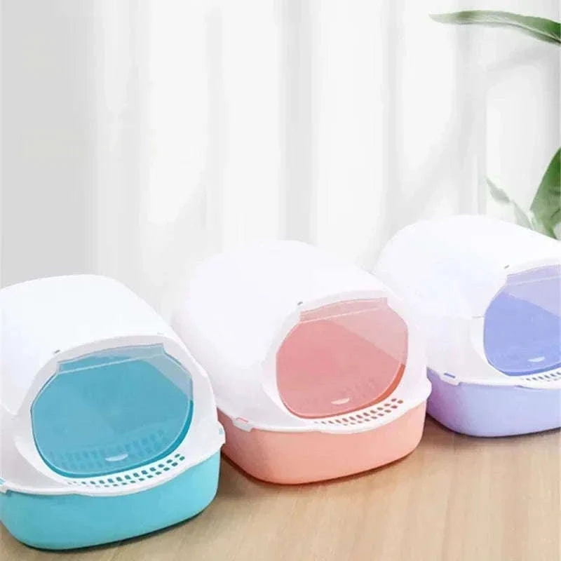 Kitty Sandbox Semi-Enclosed Cat Litter Box for Cleaner Floors-B Pink