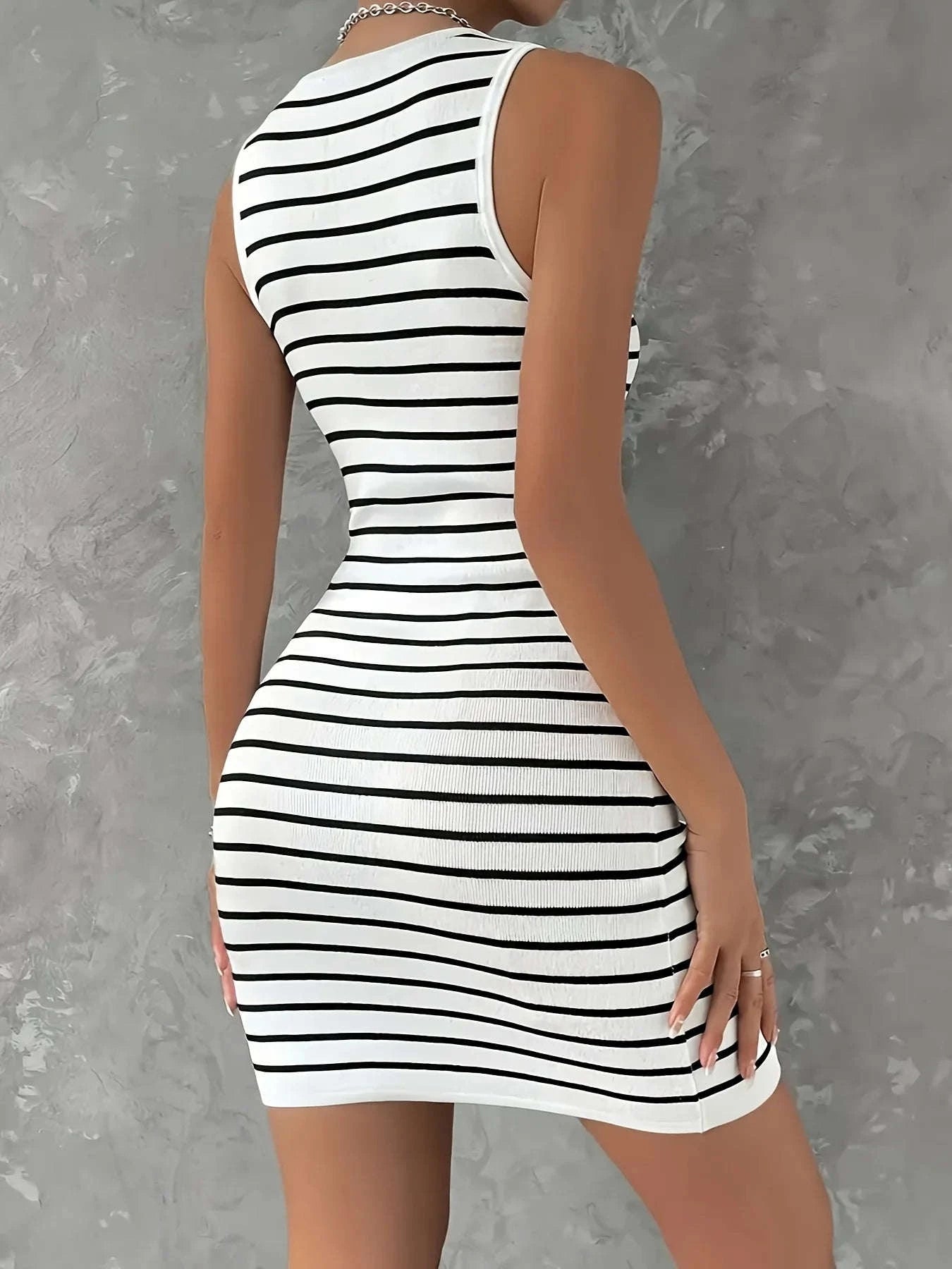 Knitted Hip Dress with Zipper Waist Bodycon Style-S / WHITE / CHINA