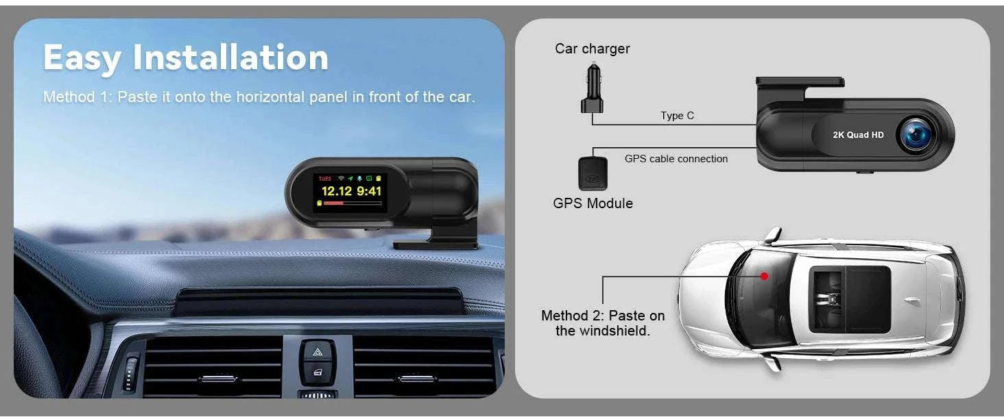 Kocam 2K WiFi Dash Cam with Night Vision and GPS Support-Only S40 Dashcam / 64G