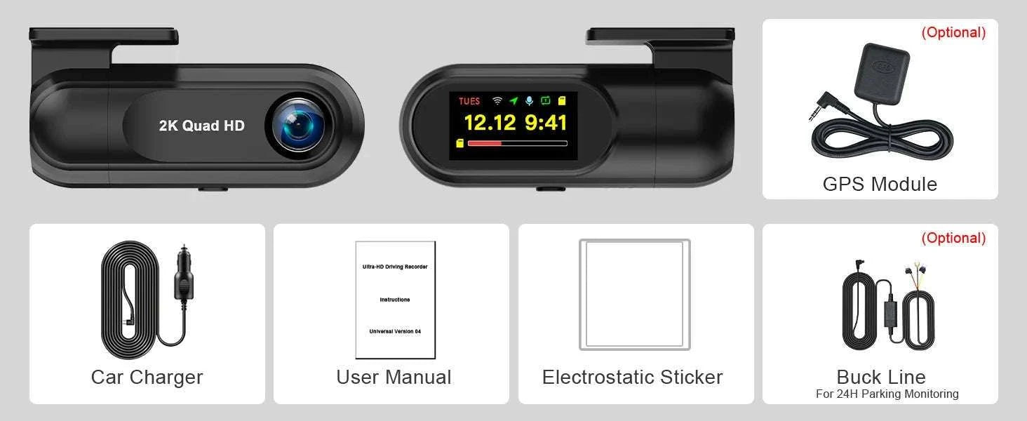 Kocam 2K WiFi Dash Cam with Night Vision and GPS Support-Only S40 Dashcam / 64G