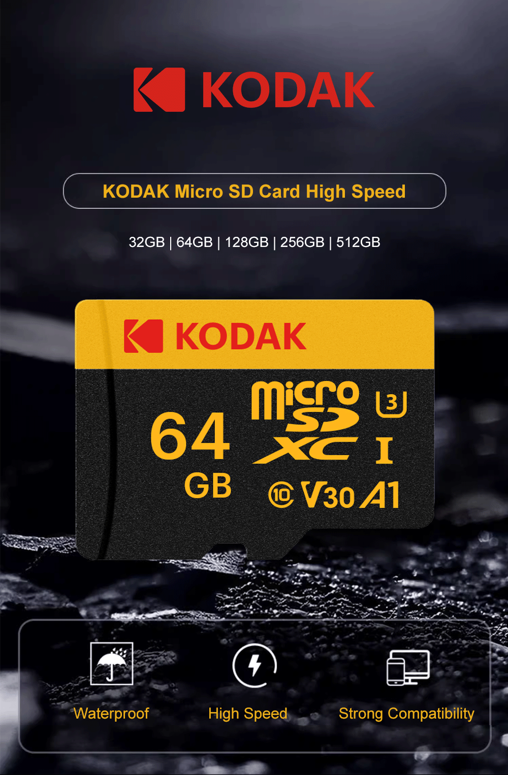 KODAK Micro SD Card for Fast, Dependable Device Storage-128GB