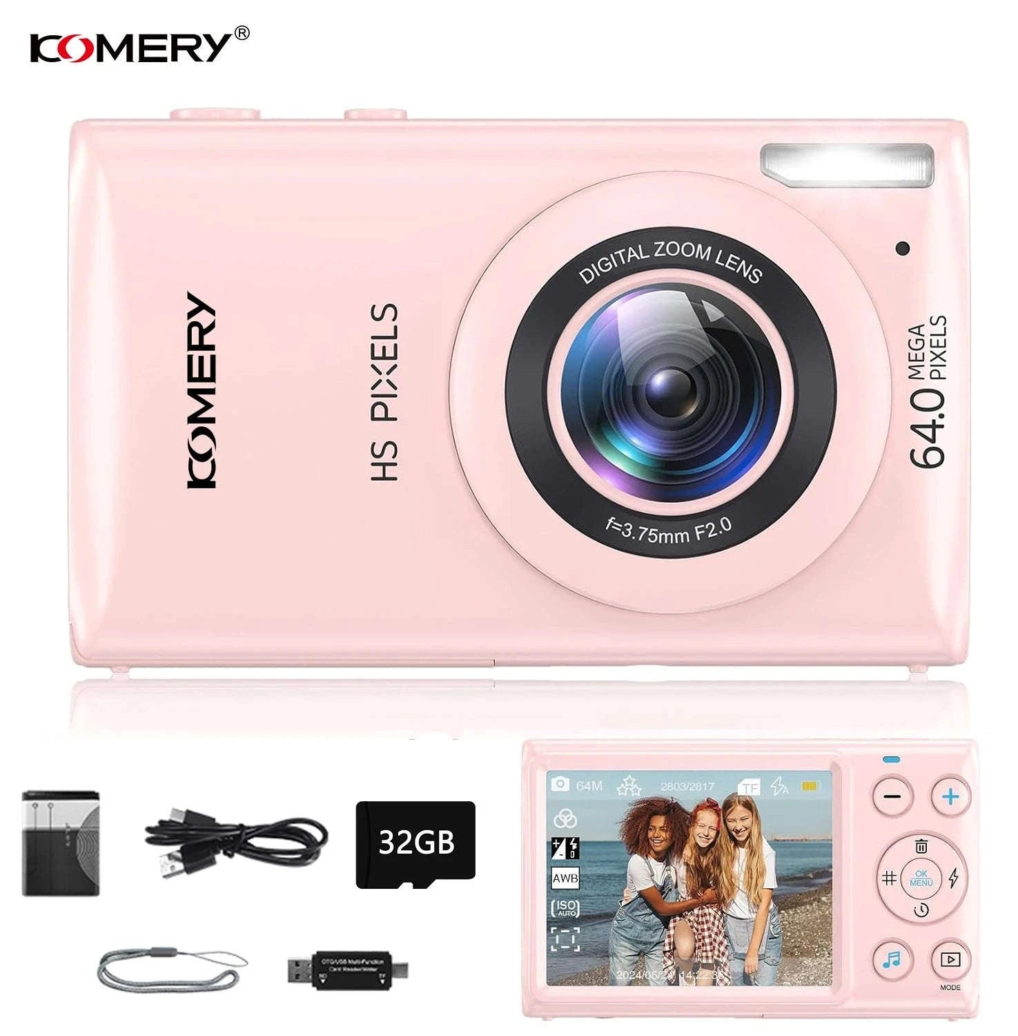 KOMERY 4K 64MP Digital Camera with 18X Zoom and Autofocus-Standard Package