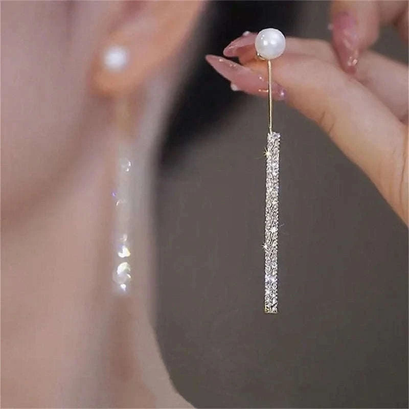 Korean Long Tassel Pearl Dangle Earrings for Women-1