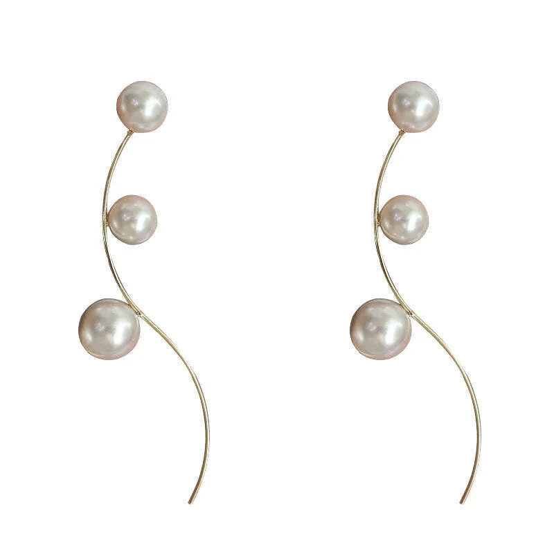Korean Long Tassel Pearl Dangle Earrings for Women-1