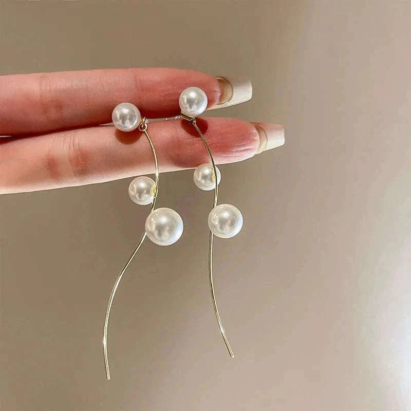 Korean Long Tassel Pearl Dangle Earrings for Women-1