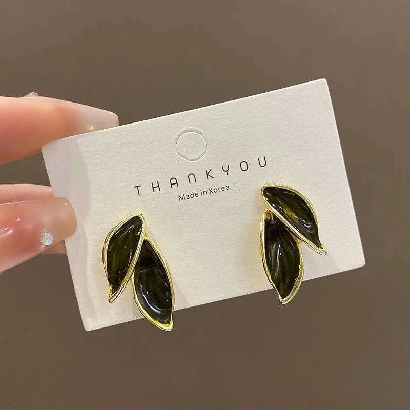 Korean Metal Leaf Stud Earrings-661730