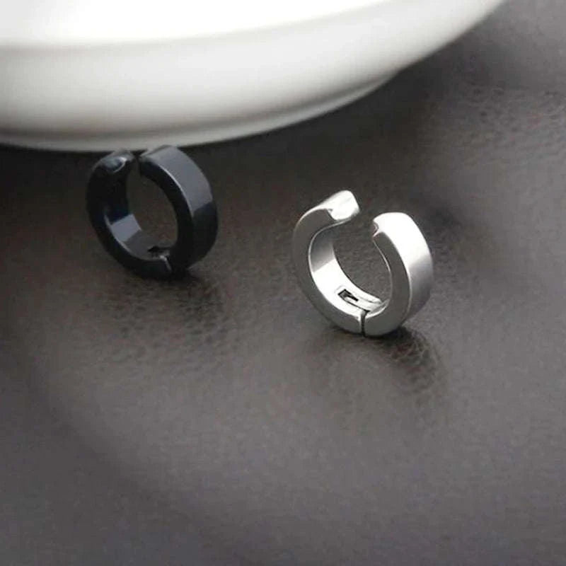 Korean Punk Ear Clips in Black Stainless Steel-Steel
