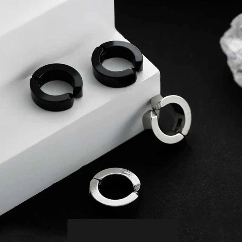 Korean Punk Ear Clips in Black Stainless Steel-Steel