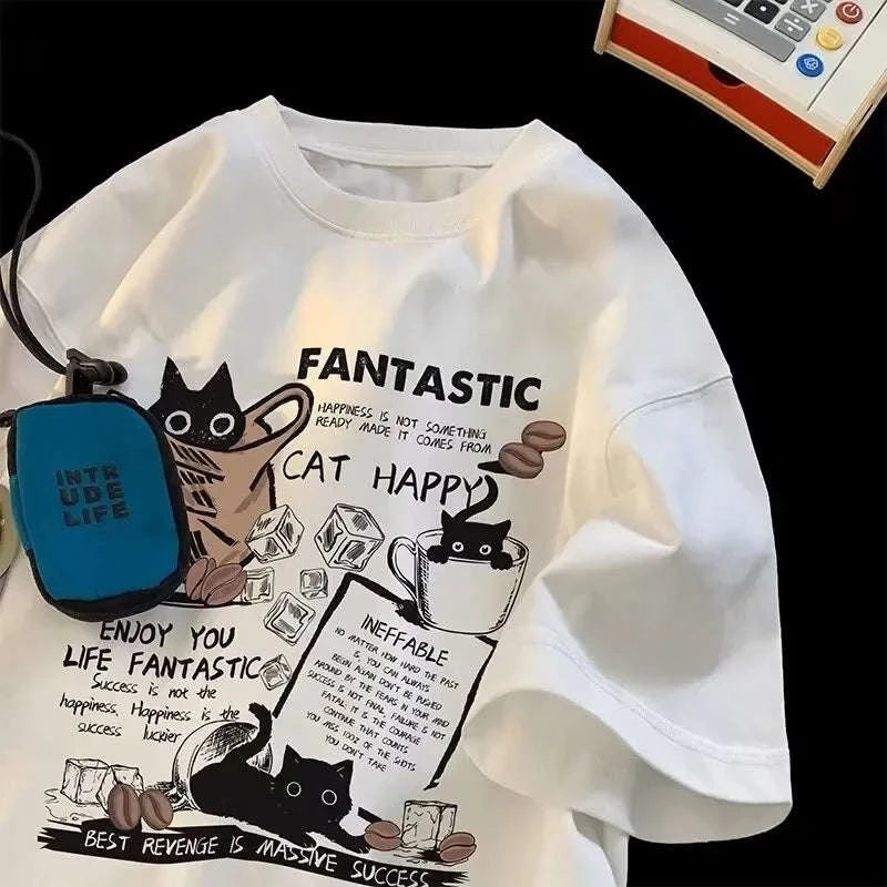 Korean Style Cartoon Print T-Shirt Unisex-2XL / Black