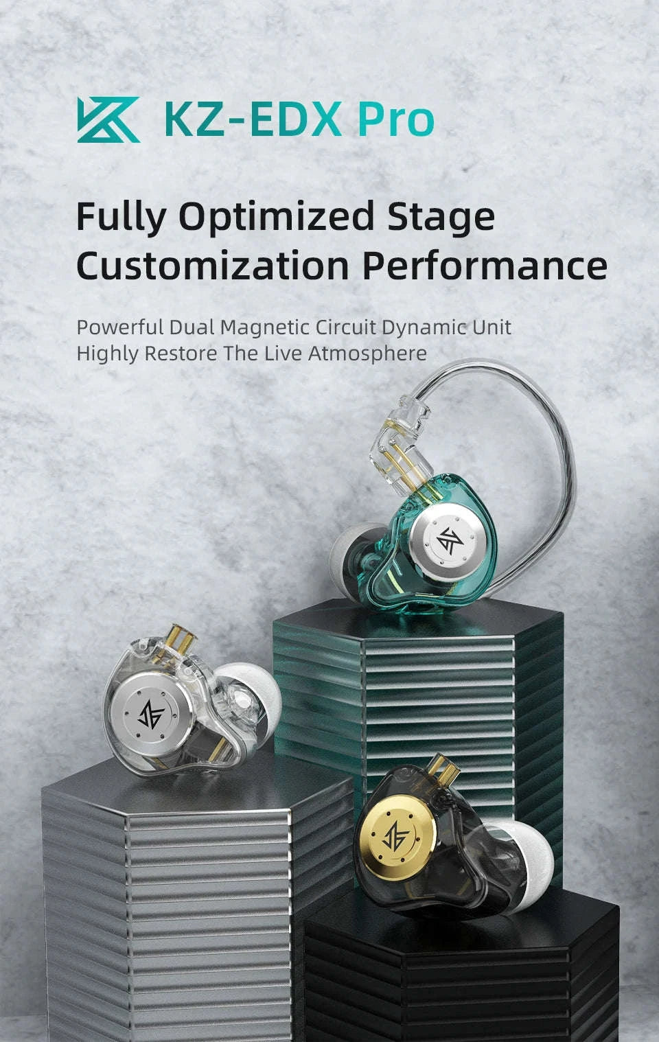 KZ EDX PRO In‑Ear Monitors-Cyan NO MIC / CHINA