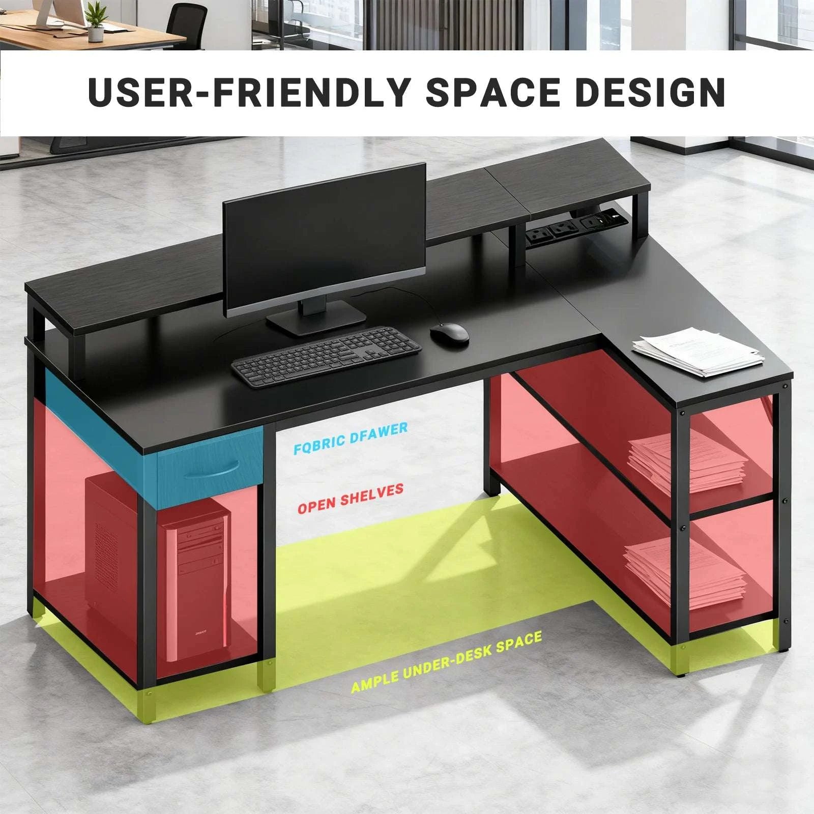L-Shaped Gaming Desk with LED Lights, USB Ports & Storage Shelves-47IN White / United States