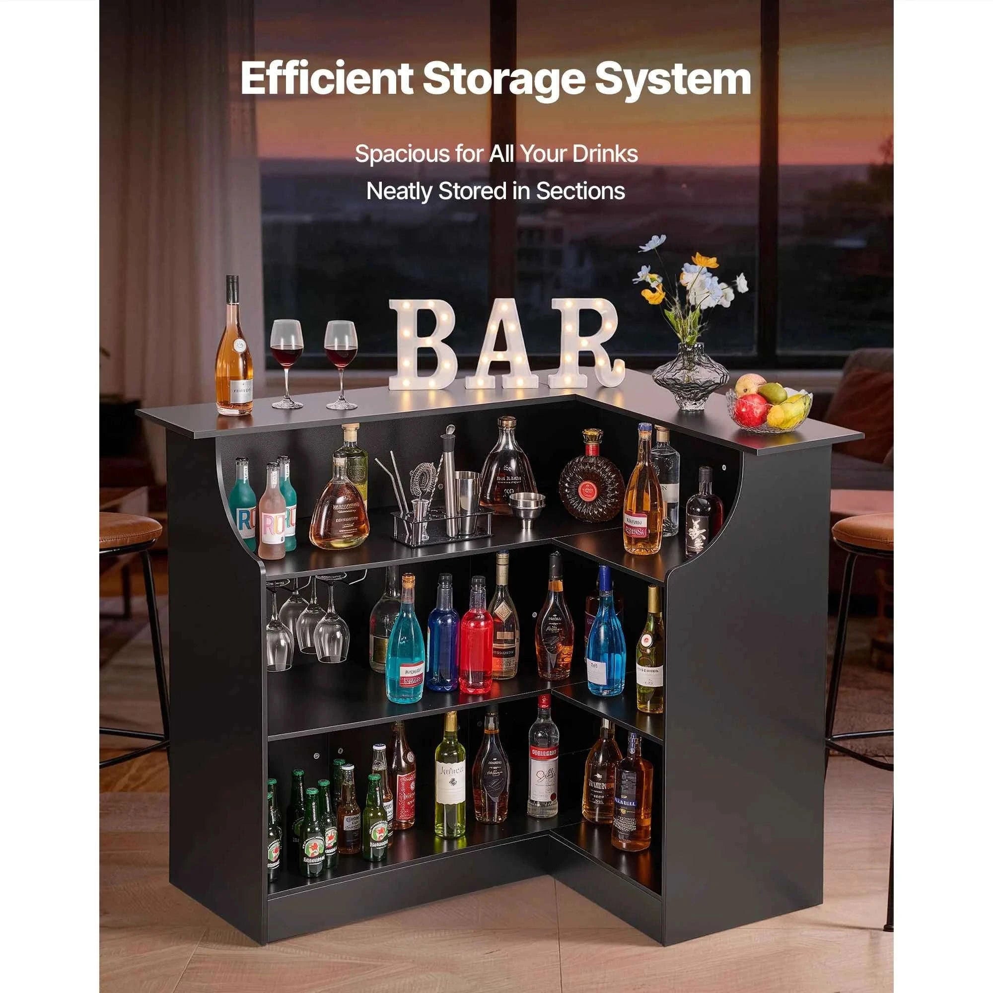 L-Shaped Wine Bar Cabinet with 4-Tier Storage Shelves-51.18x39.37x44.09in / United States