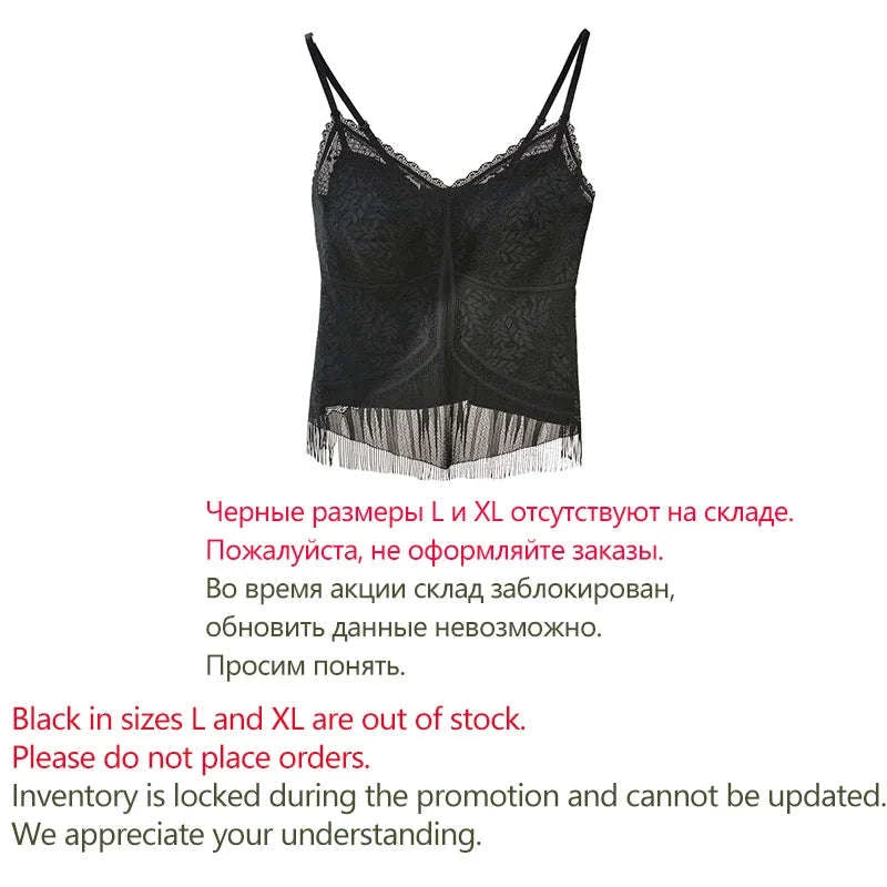 Lace Camisole Tank Top with Stretch Fit and Open Back Style-Black / L