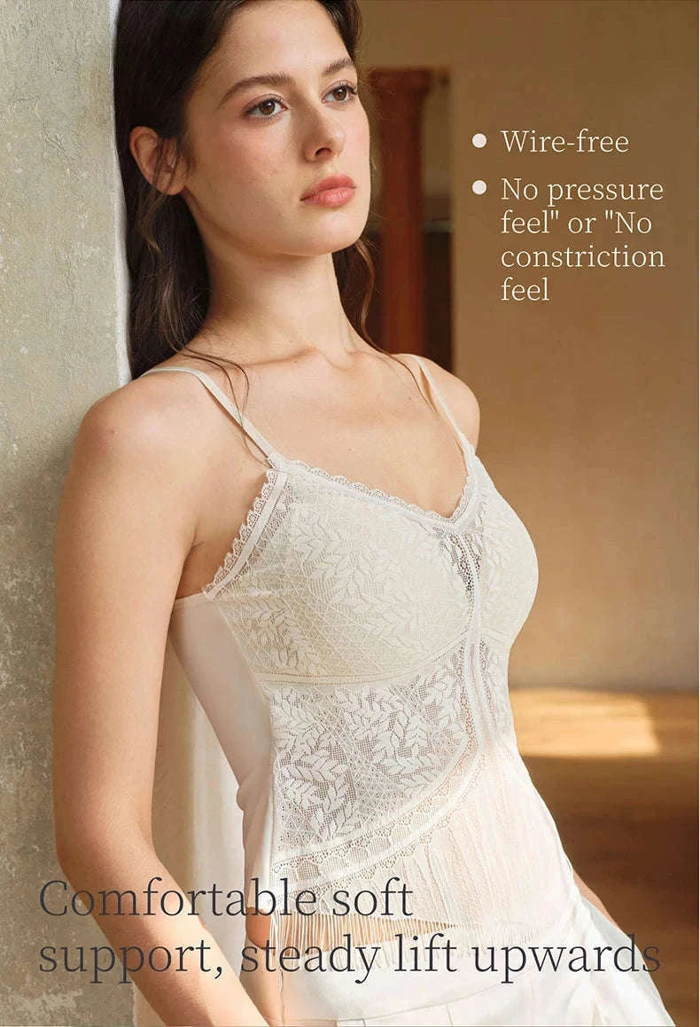 Lace Camisole Tank Top with Stretch Fit and Open Back Style-White / L