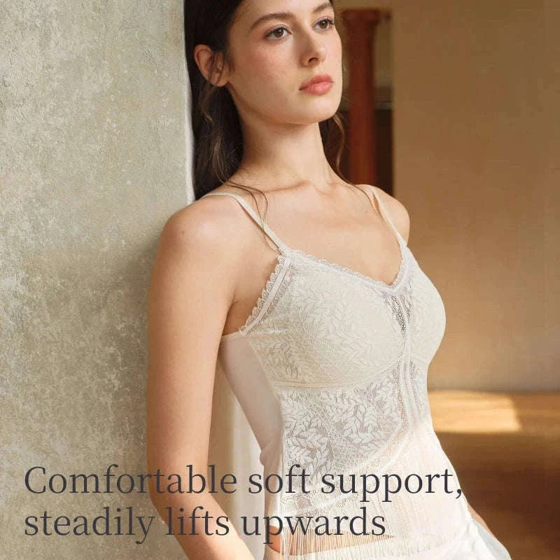 Lace Camisole Tank Top with Stretch Fit and Open Back Style-White / L