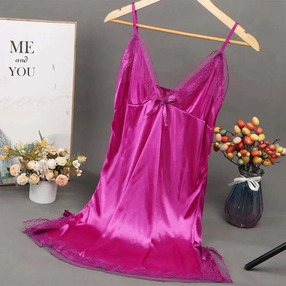 Lace Patchwork Camisola Nightdress-Red