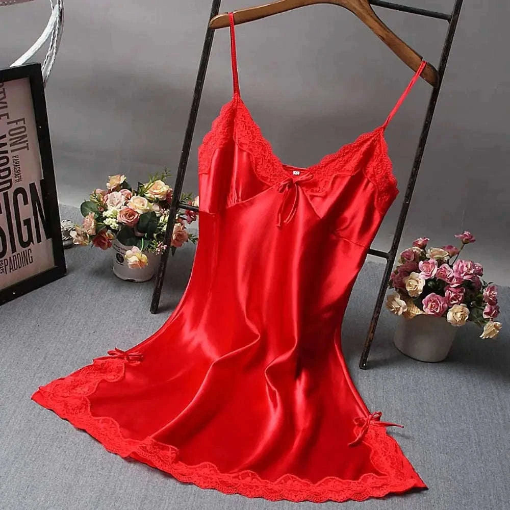 Lace Patchwork Camisola Nightdress with Soft, Airy Comfort-Red