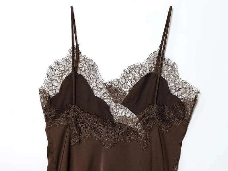 Lace Slip Mini Dress with Satin-Like Feel and Open Back-Lace Dress / XS