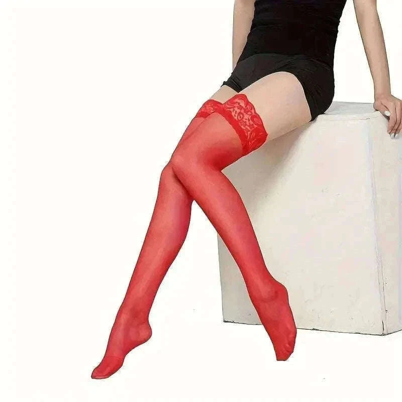 Lace Trim Thigh High Stockings for Women-WHITE / One Size