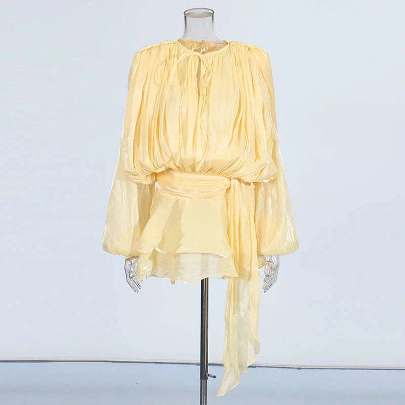 Lace-Up Patchwork Mini Dress-LIGHTPINK / S