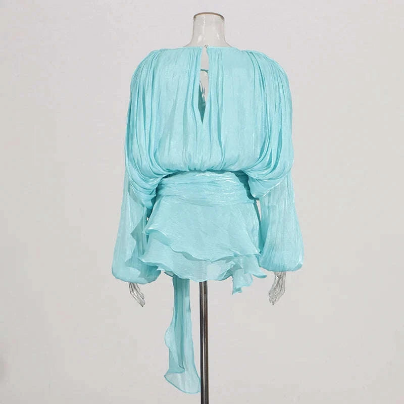 Lace-Up Patchwork Mini Dress-LIGHTPINK / S